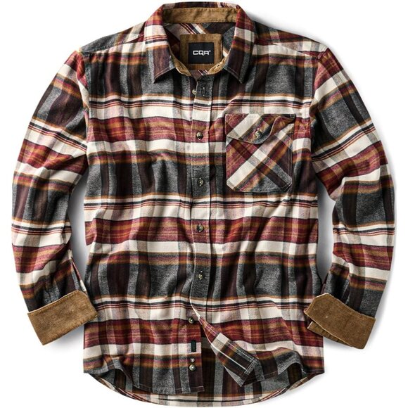 Mens Plaid Folk Tale Cotton Flannel Shirt Long Sleeve Casual Outdoor Plaid - Picture 1 of 9